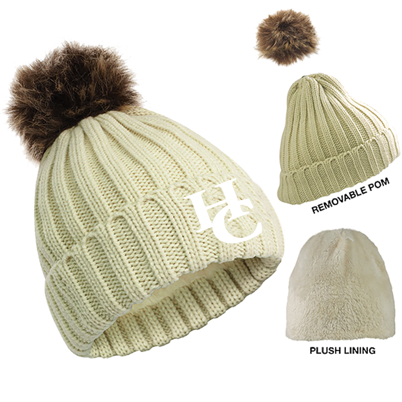 HC Cable Knit Beanie With Removable Pom