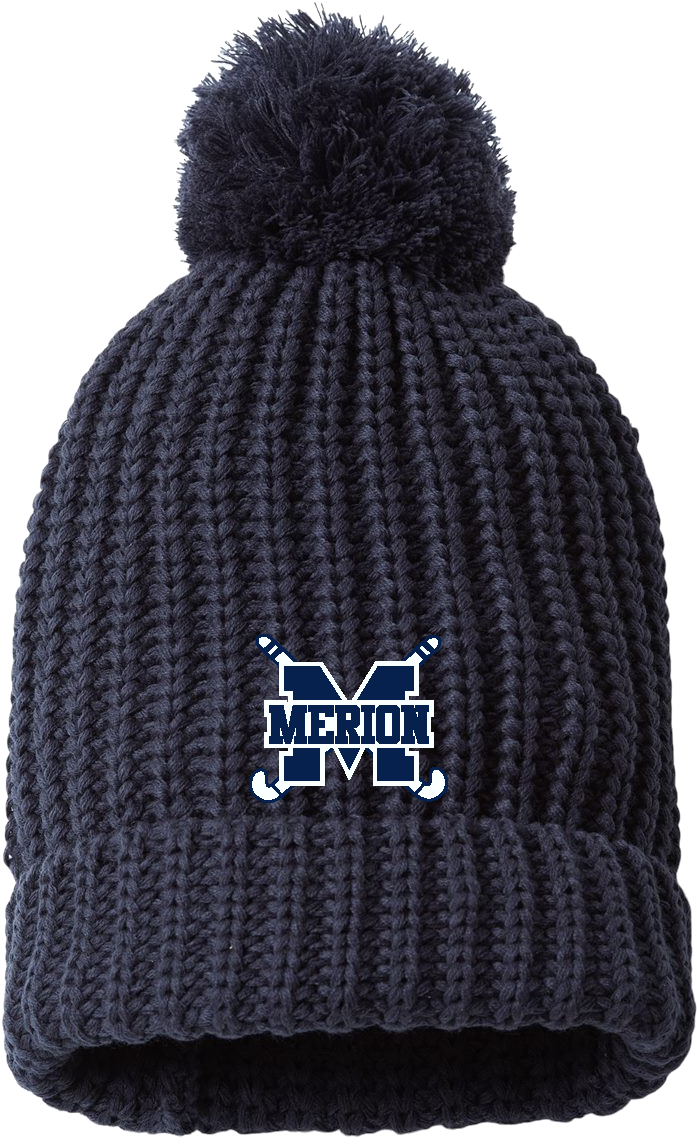 MMFH Chunky Cable with Cuff & Pom Beanie -NAVY