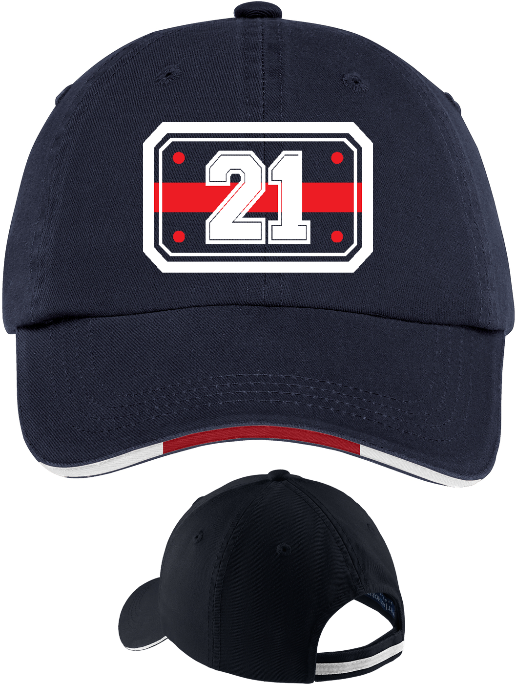 PWOH Sandwich Bill Cap with Striped Closure -CLASSIC NAVY/RED/WHITE